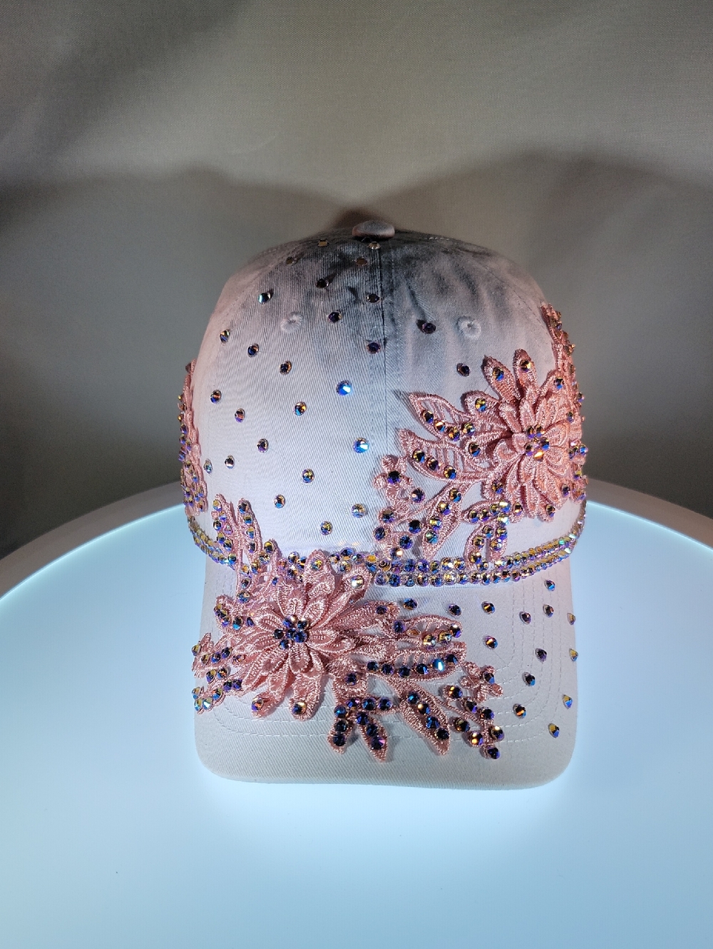 Embellished Pink Floral Baseball Cap - Women Accessories